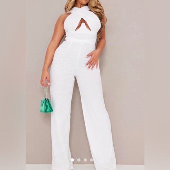 PrettyLittleThing Pants - Pretty little thing SHAPE BLACK MESH WRAP NECK TIE DETAIL WIDE LEG JUMPSUIT